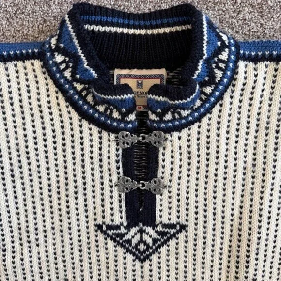 Vintage Dale of Norway Wool Sweater Norwegian Pullover Sweater Ivory Medium - Picture 6 of 16